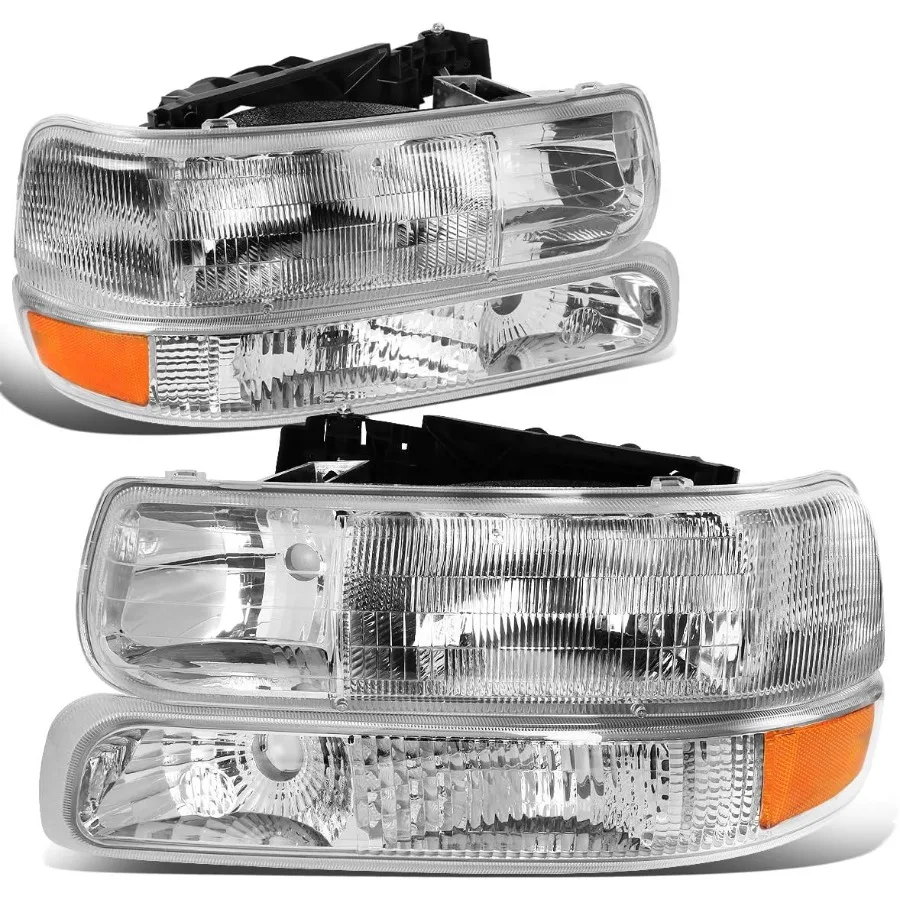 المصابيح الأمامية الكهرمانية السوداء لـ 9902 Silverado 0006 Suburban Tahoe مع أضواء المصد السفلي تناسب شواية OE الرؤية المحسنة والمو
