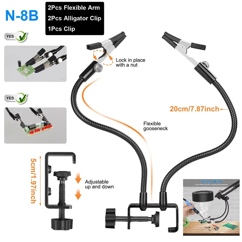 

AA05 Metal Welding Holder, 2PCS Flexible Arms Soldering Third Helping-Hand PCB Stand Clamp Table Spring Tube Repairing Tool