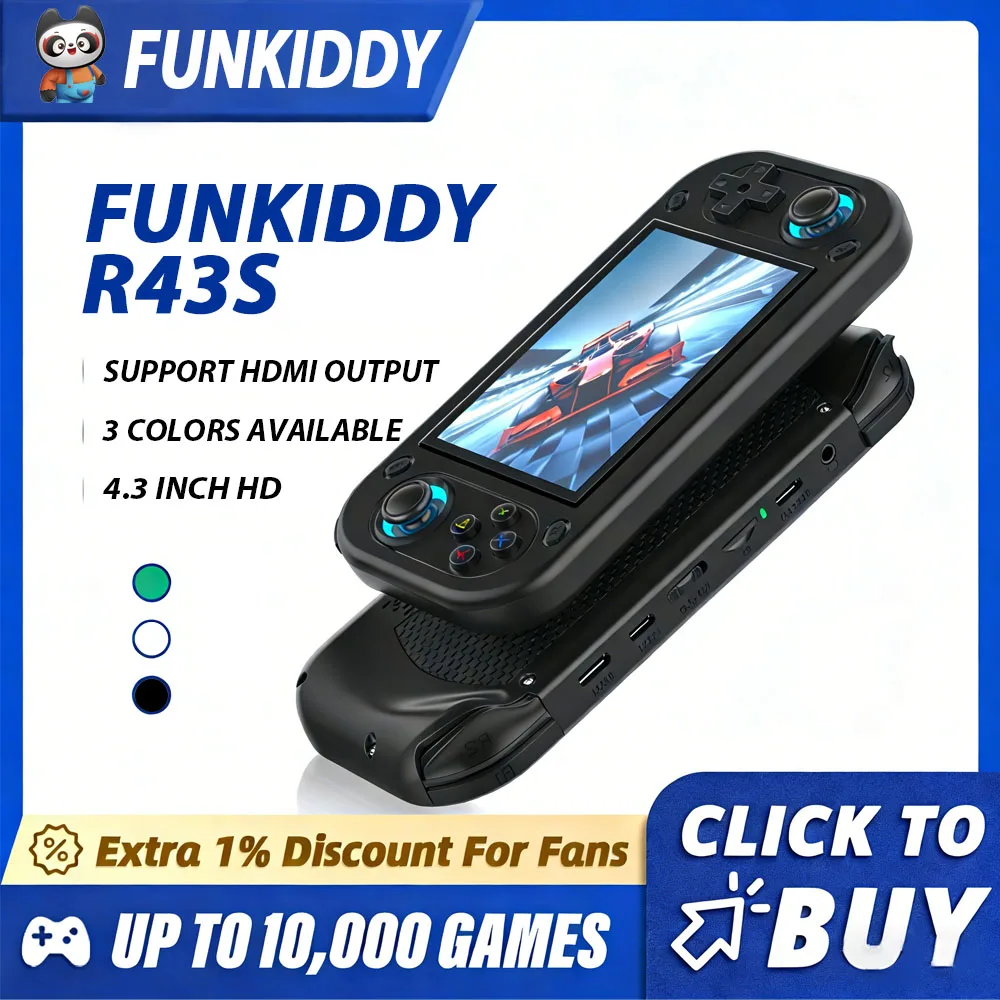 

Портативная игровая консоль FUNKIDDY R43S в ретро-стиле, 10000+ классических игр, 4,3-дюймовый экран, портативный видеоплеер для улицы, поддержка HDMI-выхода