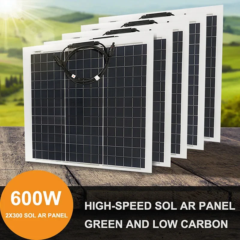 

600W 300W Solar Panel 18V Flexible Monocrystalline Solar Cell With 30A-60A Controller Complete For Phone RV Car Boat Camping