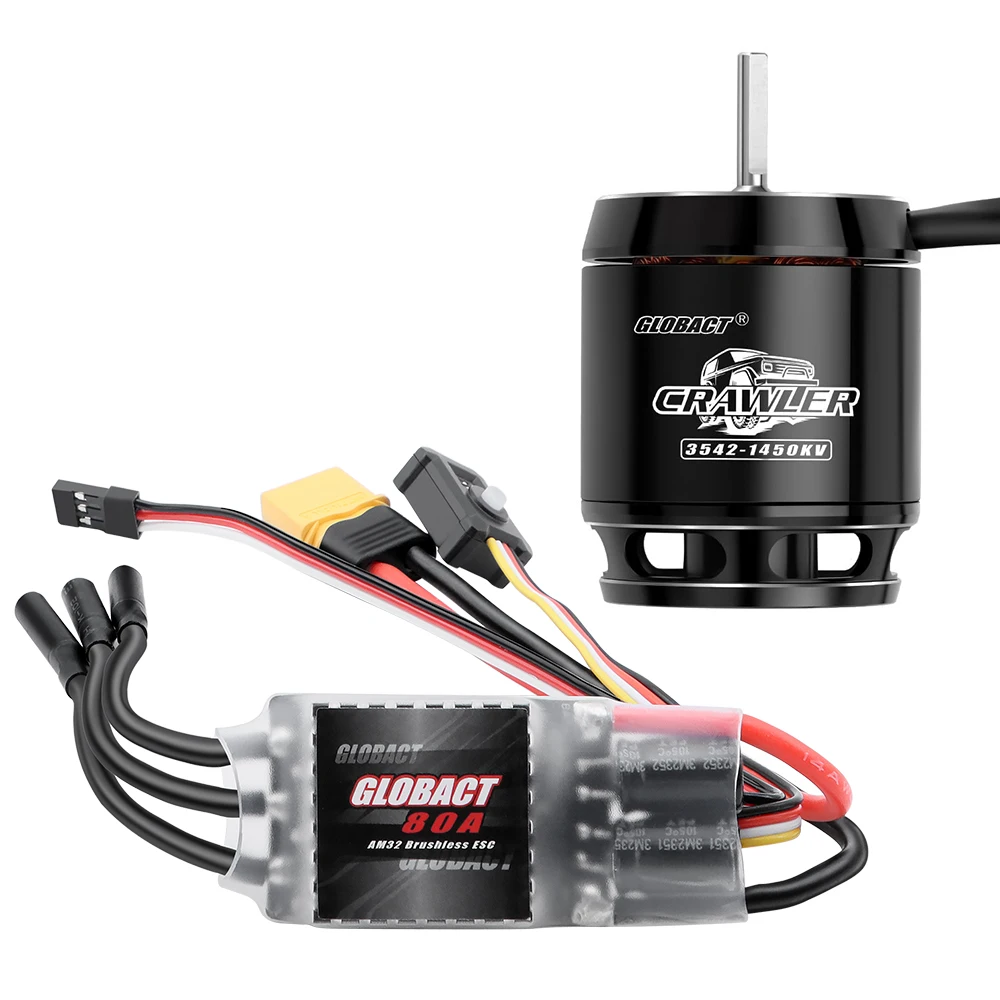 

GLOBACT AM32 80A Crawler ESC and Brushless Motor Kit for 1/8 1/10 RC Crawler Car Axial SCX10 TRX-4 TRX-6 (1450/1850/2250KV)