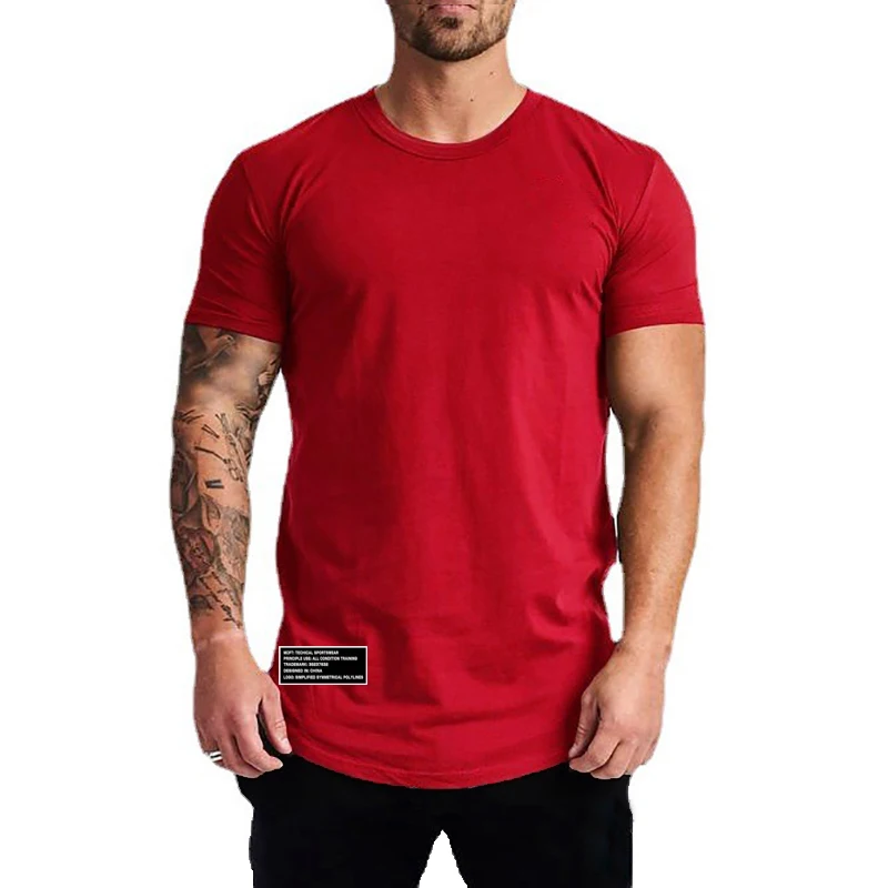 Letnia szczupła dopasowany T-shirt męska sportowa koszulka z krótkim rękawem męska odzież bawełniana koszulka na siłownię Fitness koszulki treningowe kulturystyki — zdjęcie 3