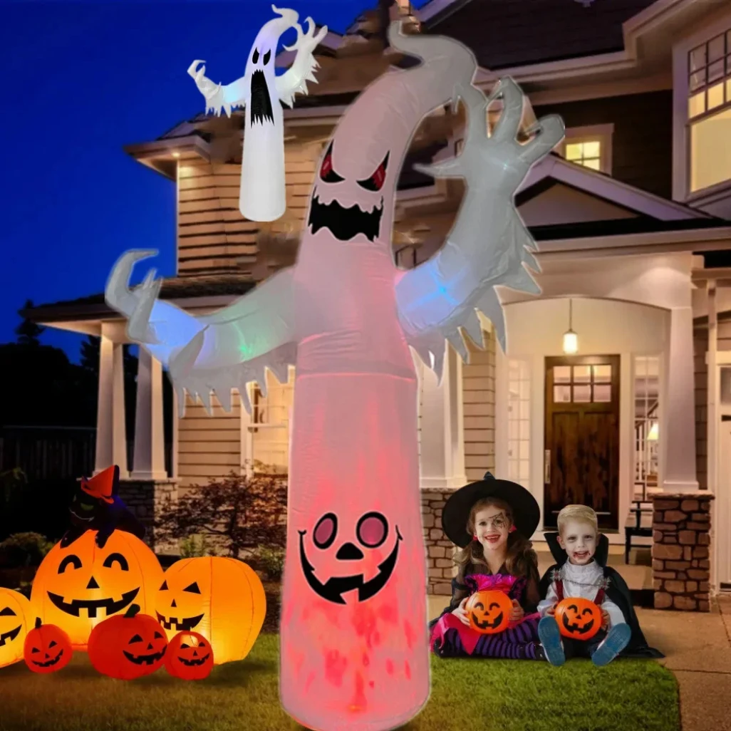 

8FT/2.4M Halloween Inflation Toy Built-in Led Light Flame White Ghost Home Decorations Festival Outdoor Indoor Courtyard Prop