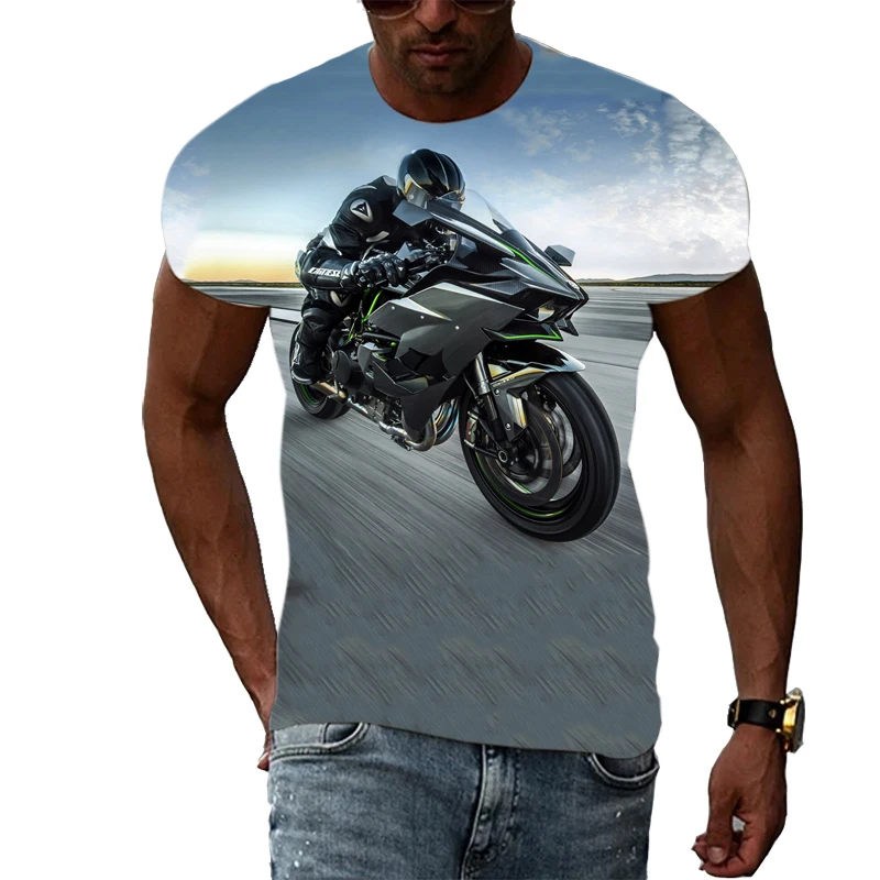 Summer Fashion New Men Motorcycle Graphic T Shirts Trend Personality Cool Style Locomotive Pattern 3D Print Tee Short Sleeve Top