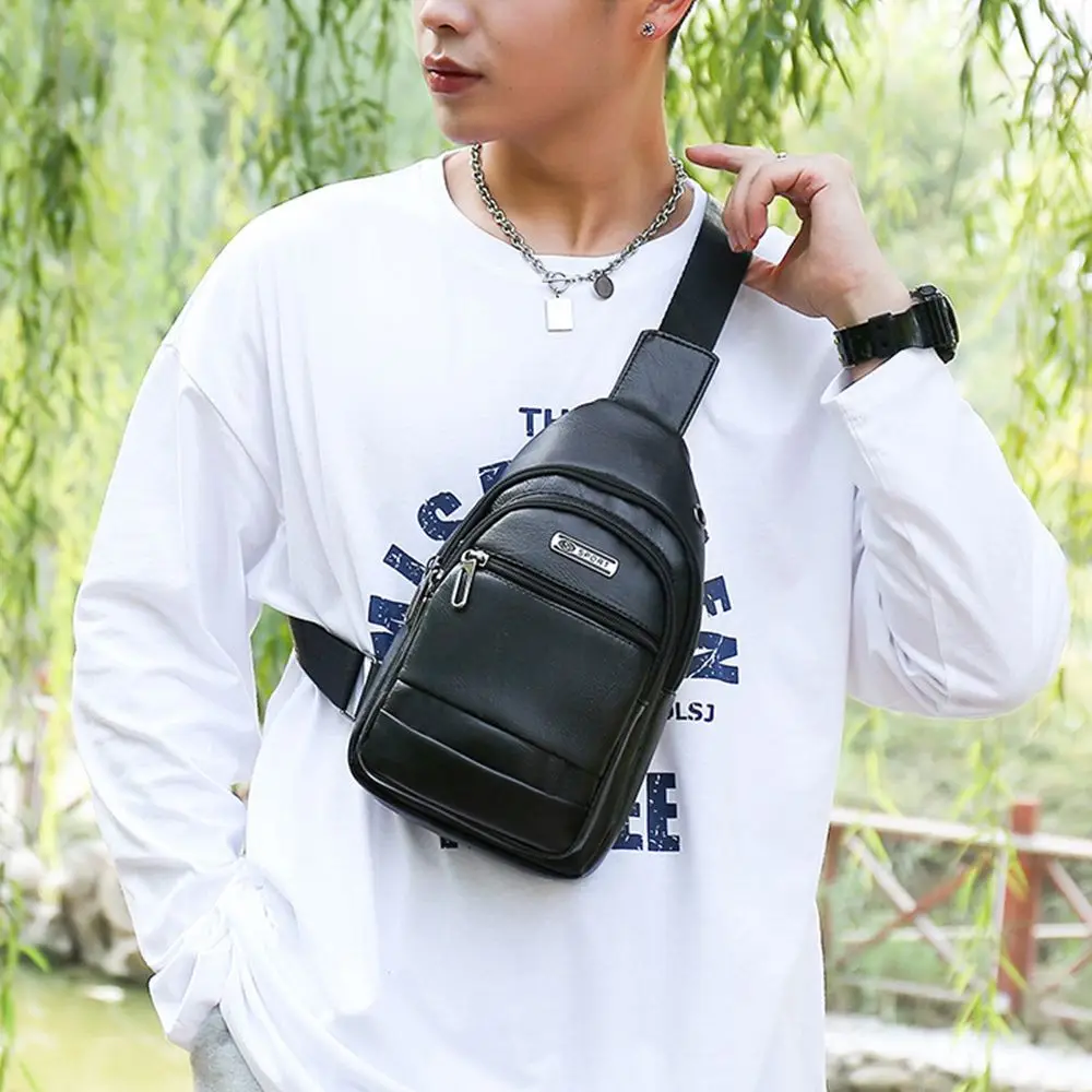 Fashion Leather Chest Bag Men Women Zipper Pack Outdoor Travel Multipurpose Crossbody Boby Sling Shoulder Bag