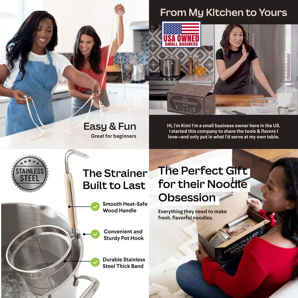 

Stainless Steel Pasta Strainer with Handle for Noodle Basket, Perfect for Ramen, Dumplings, and Hot Pot Cooking
