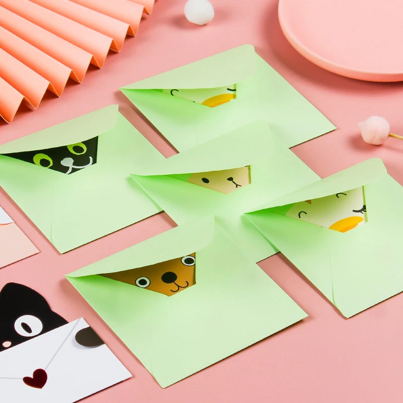 1/9pcs Cartoon Gift Card Folded Envelope Greeting Card Holiday Wishes Postcards Animals Birthday Cards For Students Party