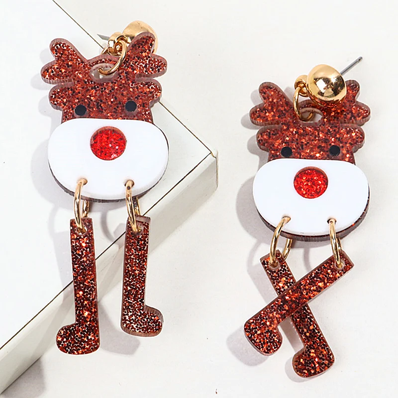 FishSheep Merry Christmas Acrylic Reindeer Elk Drop Earrings for Women Girls Cute Resin Long Legged Deer Dangle Earring Jewelry