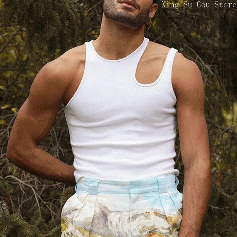 

Men's Summer Hollow Sexy Sleeveless Vest Men's Slim-fit Fashion Personality Base Shirt Plus Size Vest