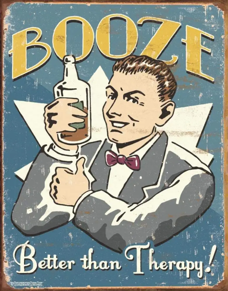 Booze Better Than Therapy Liquor Beer Distressed Retro Vintage Tin Sign TIN Sign 7.8X11.8 INCH