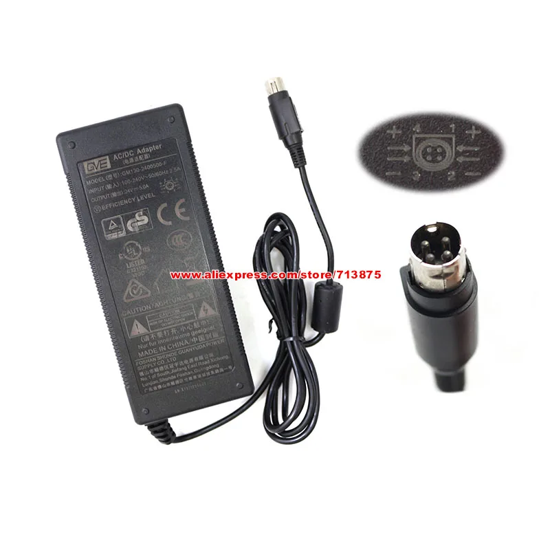 Genuine GM130-2400500-F AC/DC Adapter For GVE 24V 5.0A Power Supply Round With 4 Pins