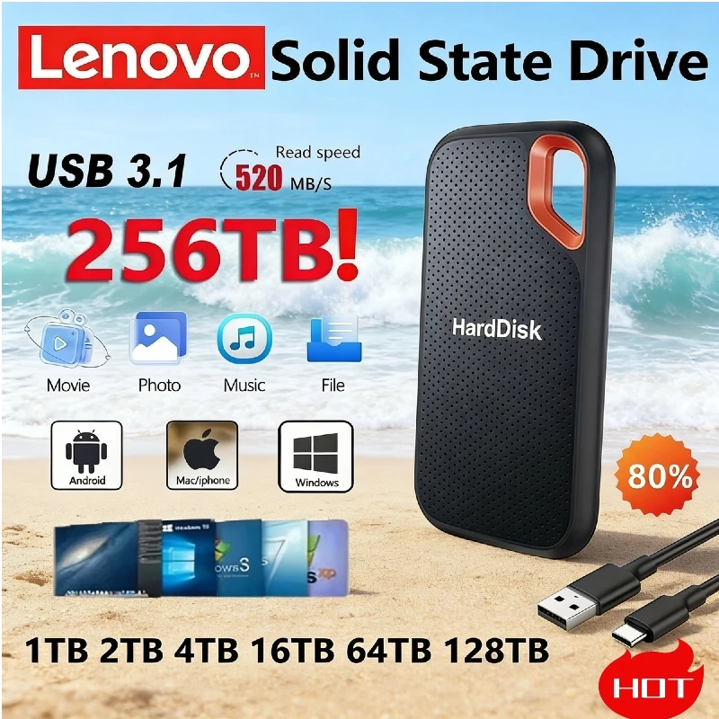 

Внешний мобильный SSD-накопитель Lenovo E61, 2 ТБ, 6 ТБ, 8 ТБ, 256 ТБ, портативный жесткий диск USB 3.1, накопитель для ноутбука и PS5