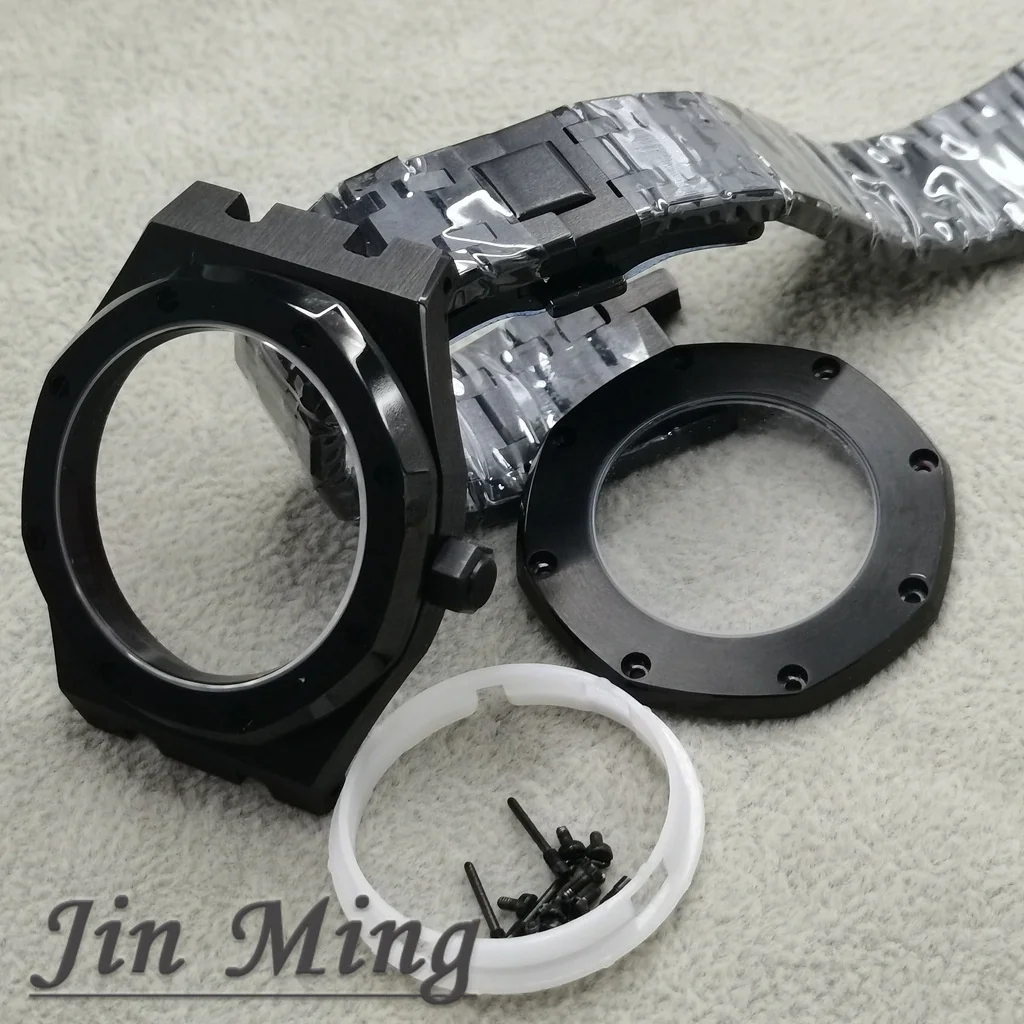 Octagonal Stainless Steel 41mm Automatic Watch Case MOD Bracelet with Transparent Back and Sapphire Crystal Fits NH34 NH35 NH36