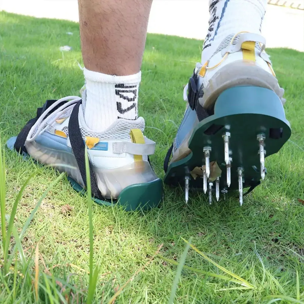 Zapatos aireador de césped, sandalias con pinchos con correa ajustable, zapatos con pinchos de hierba, antideslizantes para airear el suelo del césped