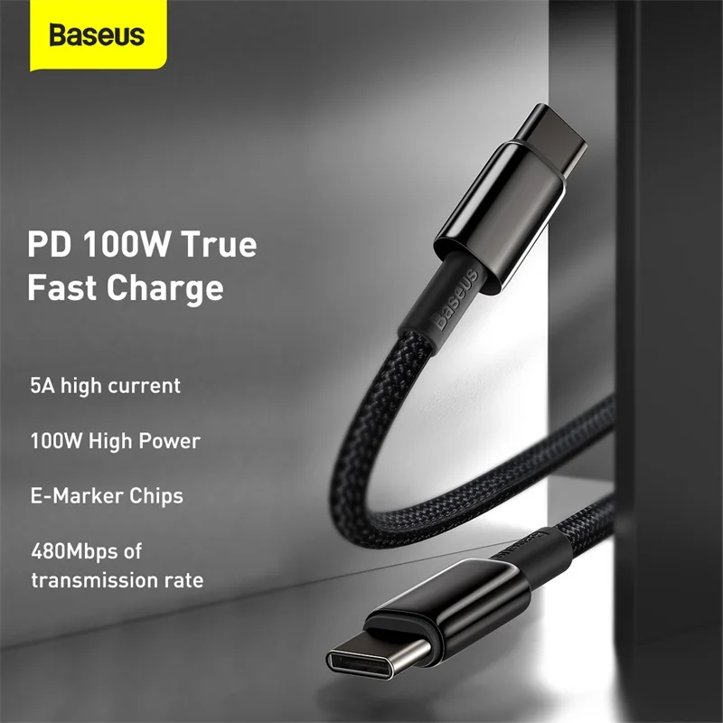 Baseus PD 100W C타입 to C타입 케이블, 화웨이 샤오미 5A 고속 충전기, 맥북 아이패드 애플북 프로 고속 충전기 데이터 케이블