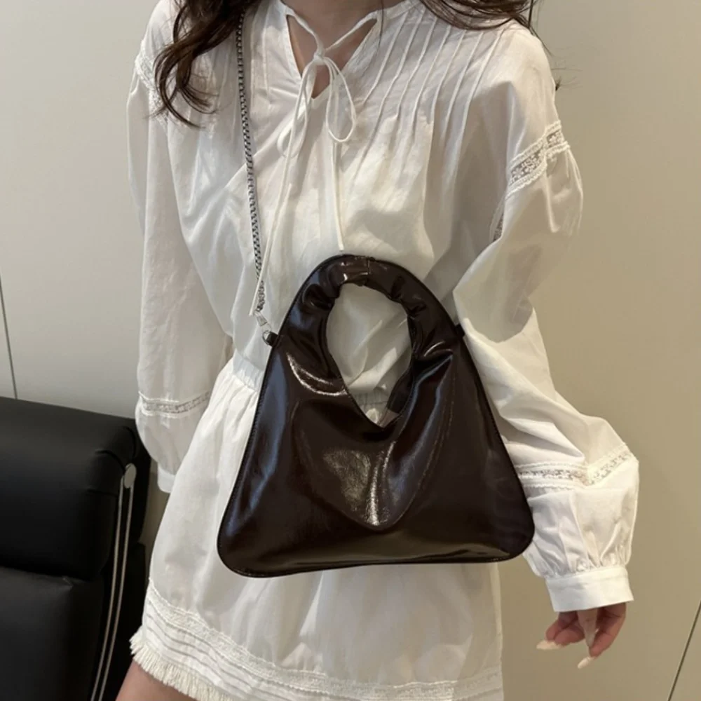 

Ретро-сумка через плечо из искусственной кожи однотонного цвета, универсальная повседневная сумка-кроссбоди с цепочкой, женская сумка для поездок на работу