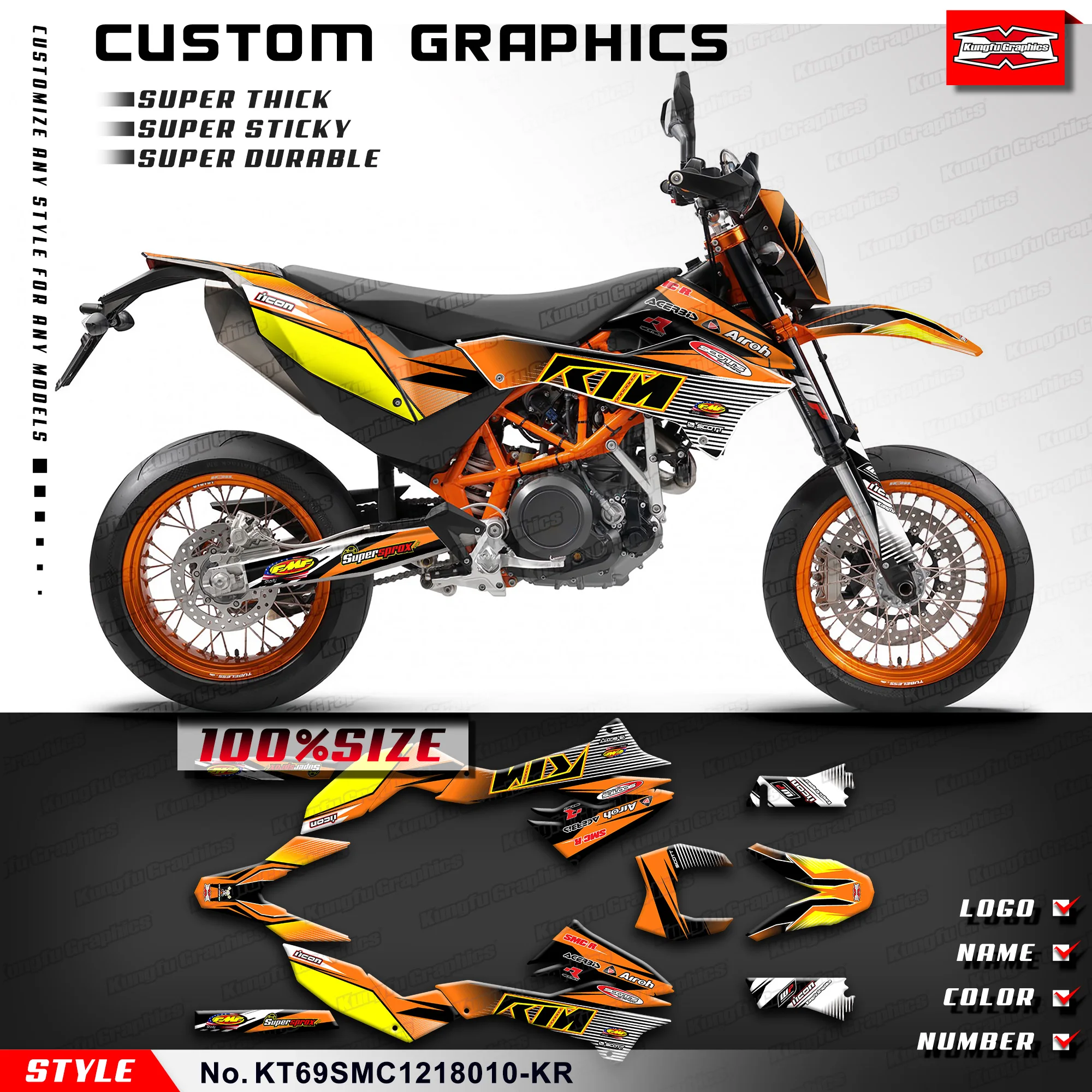 KUNGFU GRAPHICS Motorcycle Graphics Wrapping for KTM 690 SMC-R 690 SMC R 2012 2013 2014 2015 2016 2017 2018, KT69SMC1218010-KR