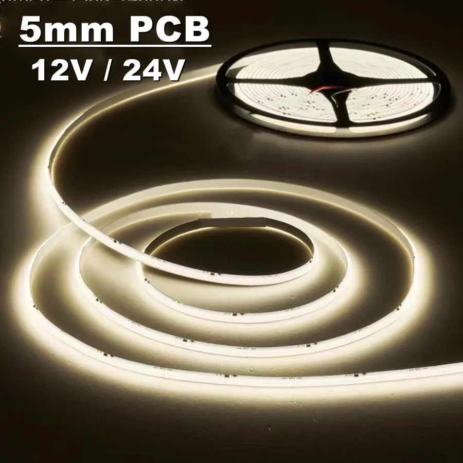 

5MM COB LED Strip Light DC 12V 24V 480LEDs/320LEDsM/ High Density Linear Dimmable Flexible COB Tape Light Bar 3000K 4000K 6000K