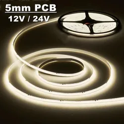 5MM COB LED Strip Light DC 12V 24V 480LEDs/320LEDsM/ High Density Linear Dimmable Flexible COB Tape Light Bar 3000K 4000K 6000K