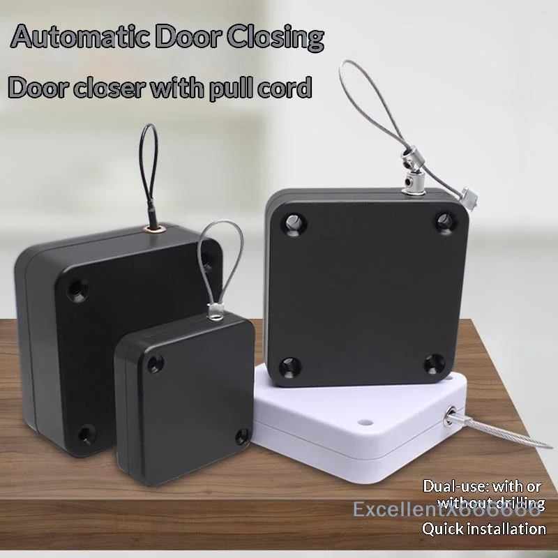 Black White Auto Sensor Sliding Door Closer Bold Drawstring No Punch Telescopic