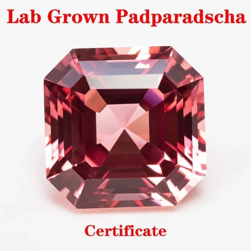 

Lab Grown Padparadscha Red Lotus Flower Square Chamfer Cut VVS1 Selectable AGL Certificate Charms DIY Jewelry Making Materials