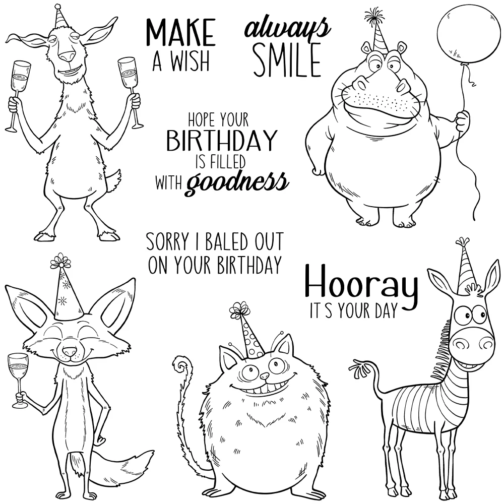 Mangocraft Happy Birthday To Animals Cutting Dies Clear Stamp DIY Scrapbooking Metal Dies Silicone Stamp For Cards Albums Decor