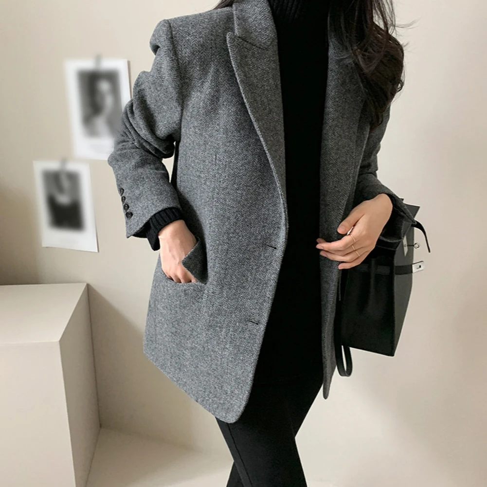 Autumn Fashion Spring Autumn Jacket Casual Loose Blazer Jacket Elegant Suit Slight Stretch Fabric Solid Color Blazer