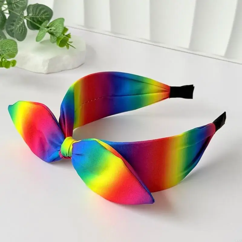 Cloth Bows Headband with Rainbow Look for Work, School, and Event