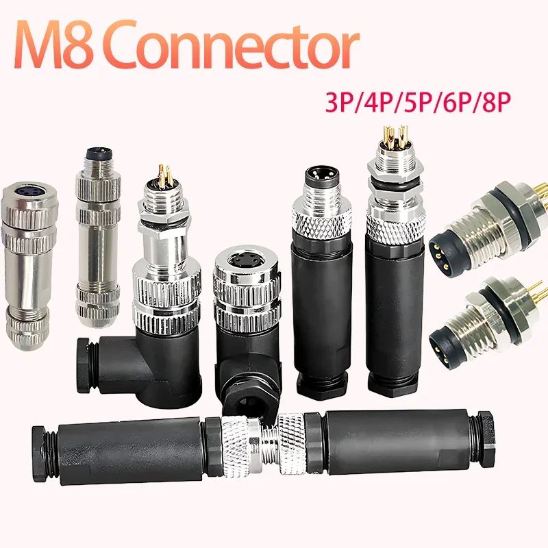 5/20/100 Sets M8 Waterproof Connector 3/4/5/6/8 Pin Male Female Straight Elbow Flange PCB Shielaviation Plug Socket Sensor