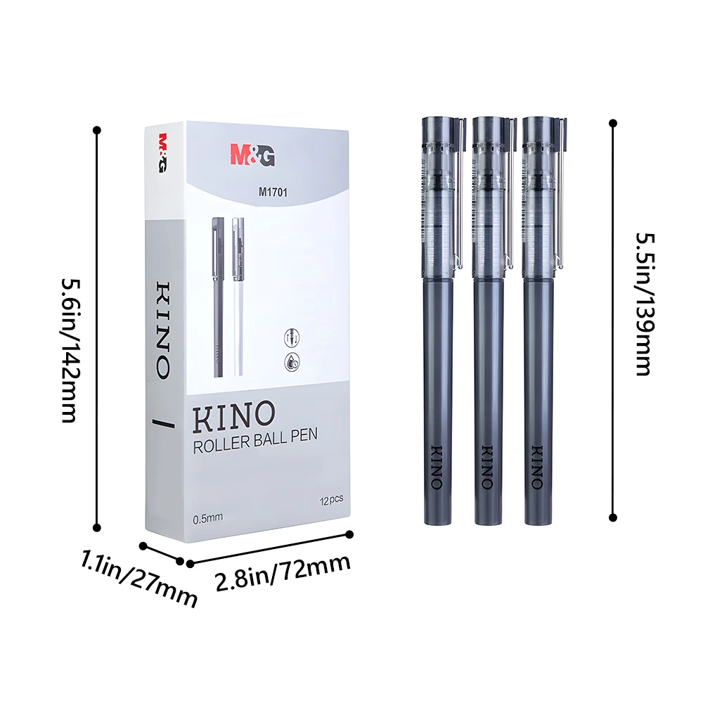 M & G 12 قطعة هلام القلم 0.5 مللي متر جل أسود أقلام التجفيف السريع حقنة كاملة قلم توقيع أقلام السائل المستقيم للطلاب مكتب الامتحان