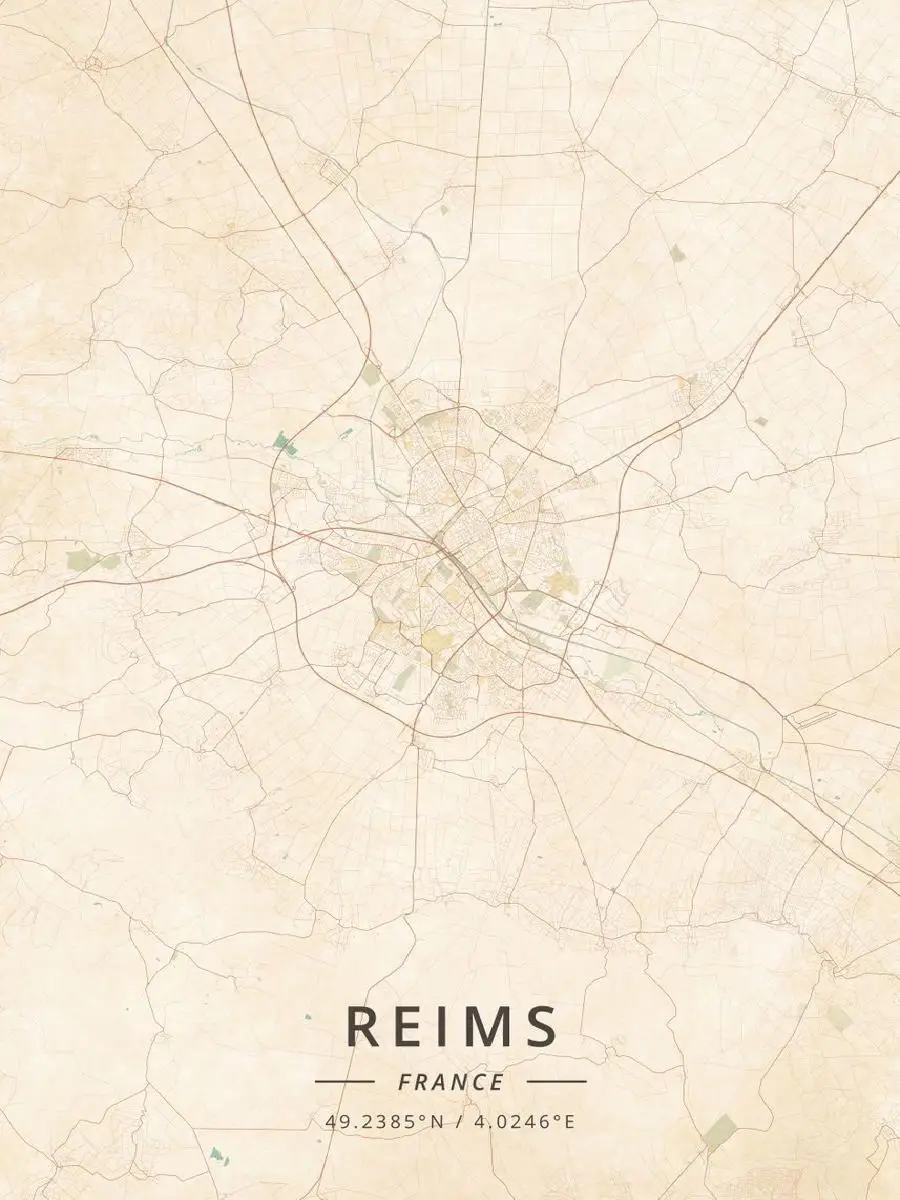 Reims France Vintage Map Poster Print  Travel  Nature Inspired Wall Decor Collection for Home Decoration