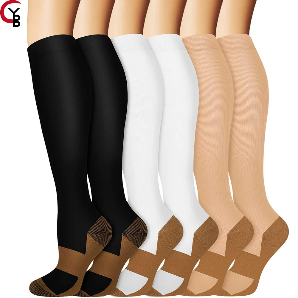 Copper Compression Socks for Women & Men Circulation (3 Pair) - Best for Running Athletic Cycling - 15-25 mmHg