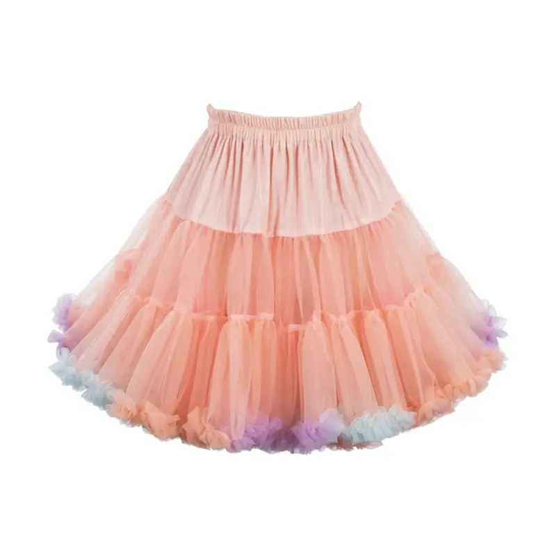 

45cm Women Candy Colored Cloud Skirt Elastic Waist Fancy Rainbow Tulle Underskirt Boneless Bubble Petticoat Cosplay Costume