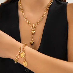 Thick Chain with Heart Pendant Tassels Necklace for Women Trendy Ladies Accessories on the Neck 2024 Fashion Jewelry Female Gift