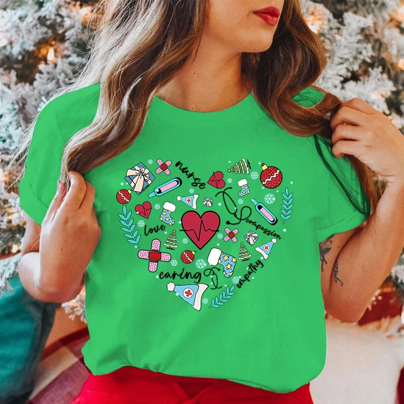 

New Fashion Women Men T Shirts Funny Christmas Nurse Love Printed T-Shirt Personality Short Sleeved Tops