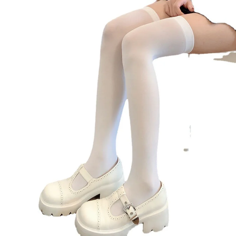 

Бархатные носки в японском стиле выше колена, белые прозрачные носки, белые шелковые длинные носки-трубы, черные носки выше колена для стильных девушек