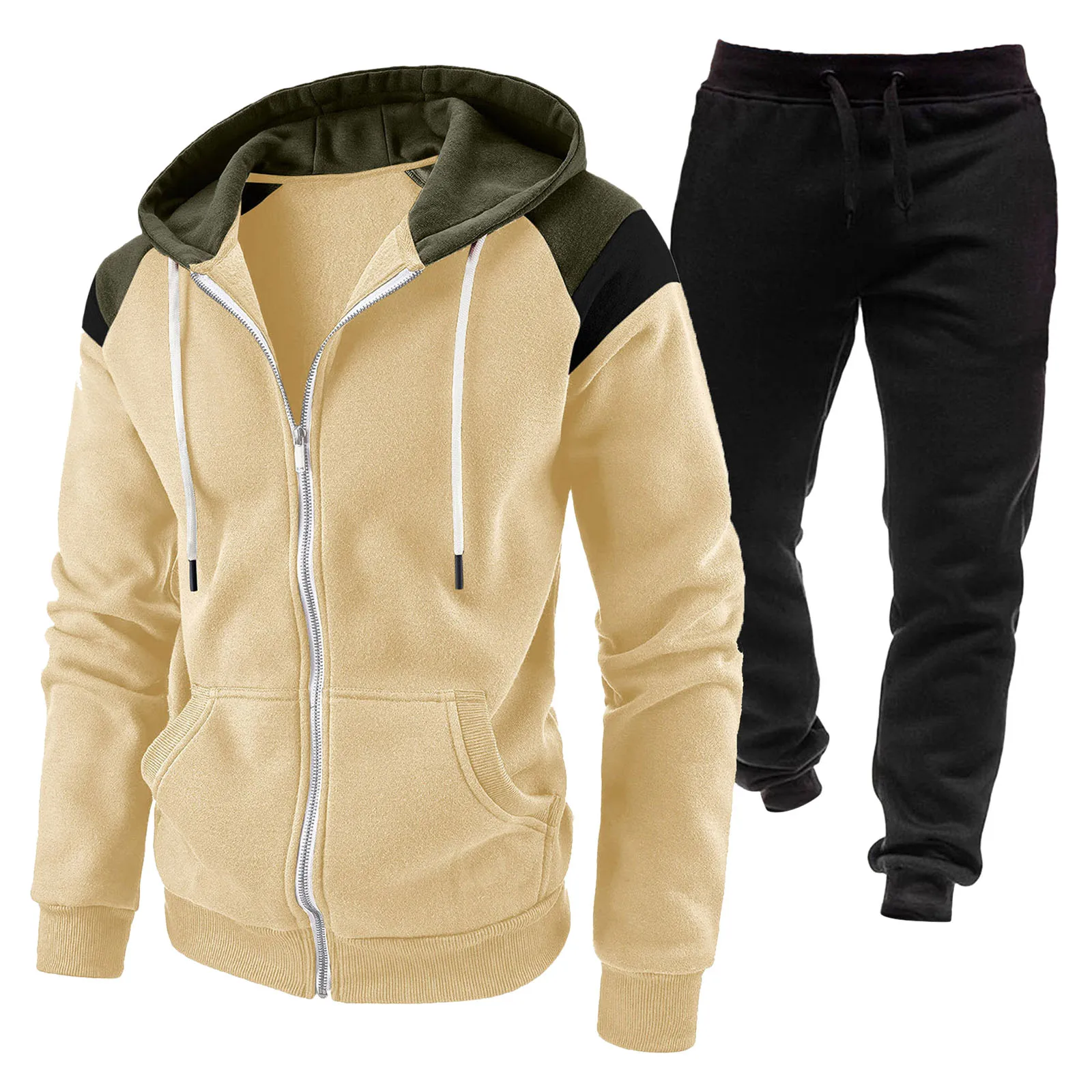 

Three Piece Suits for Men Men's Color Block Fashion Zipper Casual Sport Hooded Sweatshirt Sets Mens Wool Suit 44r