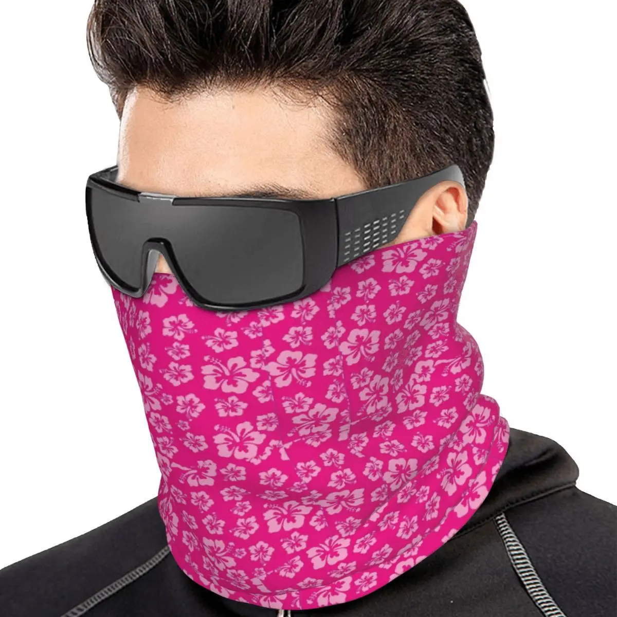 Tropical Hot Pink Hibiscus Flower Floral Pattern Hawaiian Print Bandana Neck Cover Face Scarf Riding Face Mask  Adult Windproof