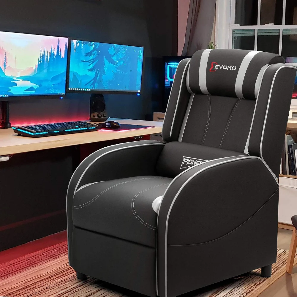 

Massage Gaming Recliner Chair PU Leather Home Theater Seating Single Modern Living Room Sofa Recliners (Silver)