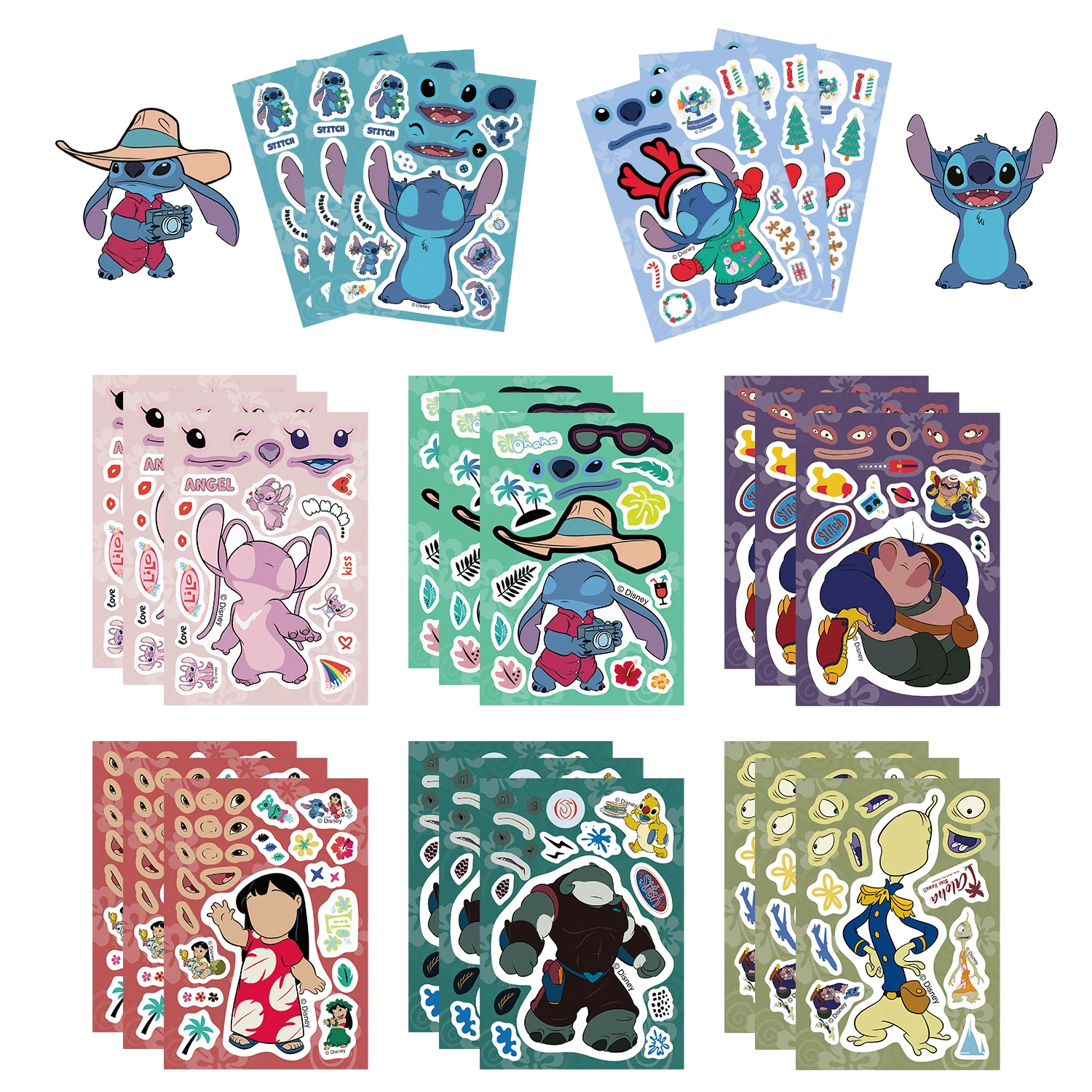 

8/16Sheets Disney Stitch Lilo & Stitch Meme Make a Face Anime Puzzle Stickers Laptop Book DIY Kawaii Assemble Jigsaw Kid Toys