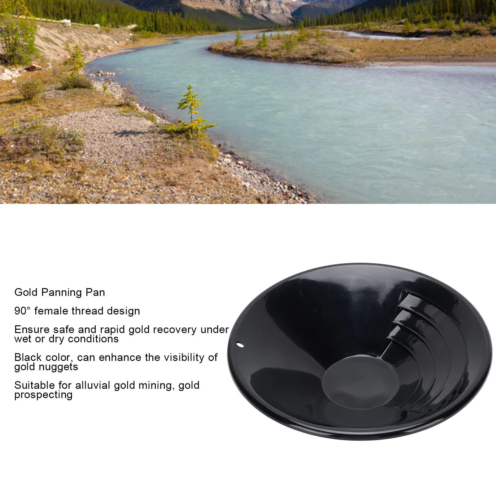 Wajan Emas 10 Inci Bulat Hitam ABS Kokoh Ringan untuk Menambang Emas Wajan Penambang Emas Wajan Emas 10 Inci