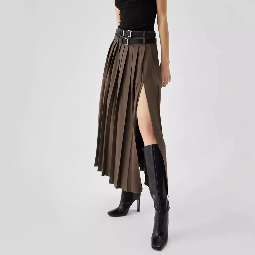 

Female Clothing Skirts For Women's Gray Suit Pleated Skirt Fashionable New High Waist Slim Slit Commuting Long Skirt Y2k Clothes