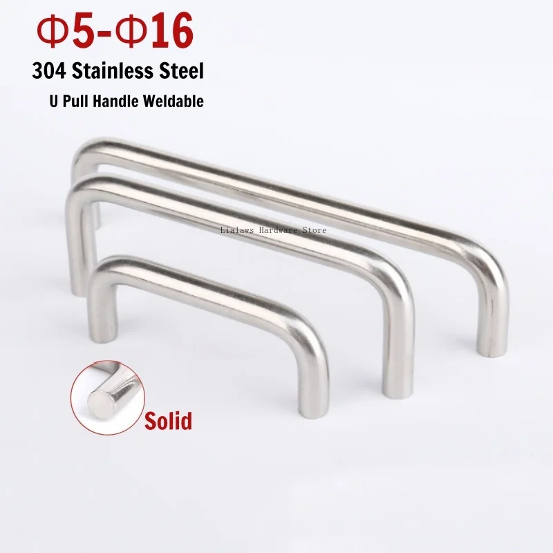 5mm-16mm Solid 304 Stainless Steel Weld-On U-Shaped Cabinet Pull Handle for Machine Toolbox Door Industrial Hardware