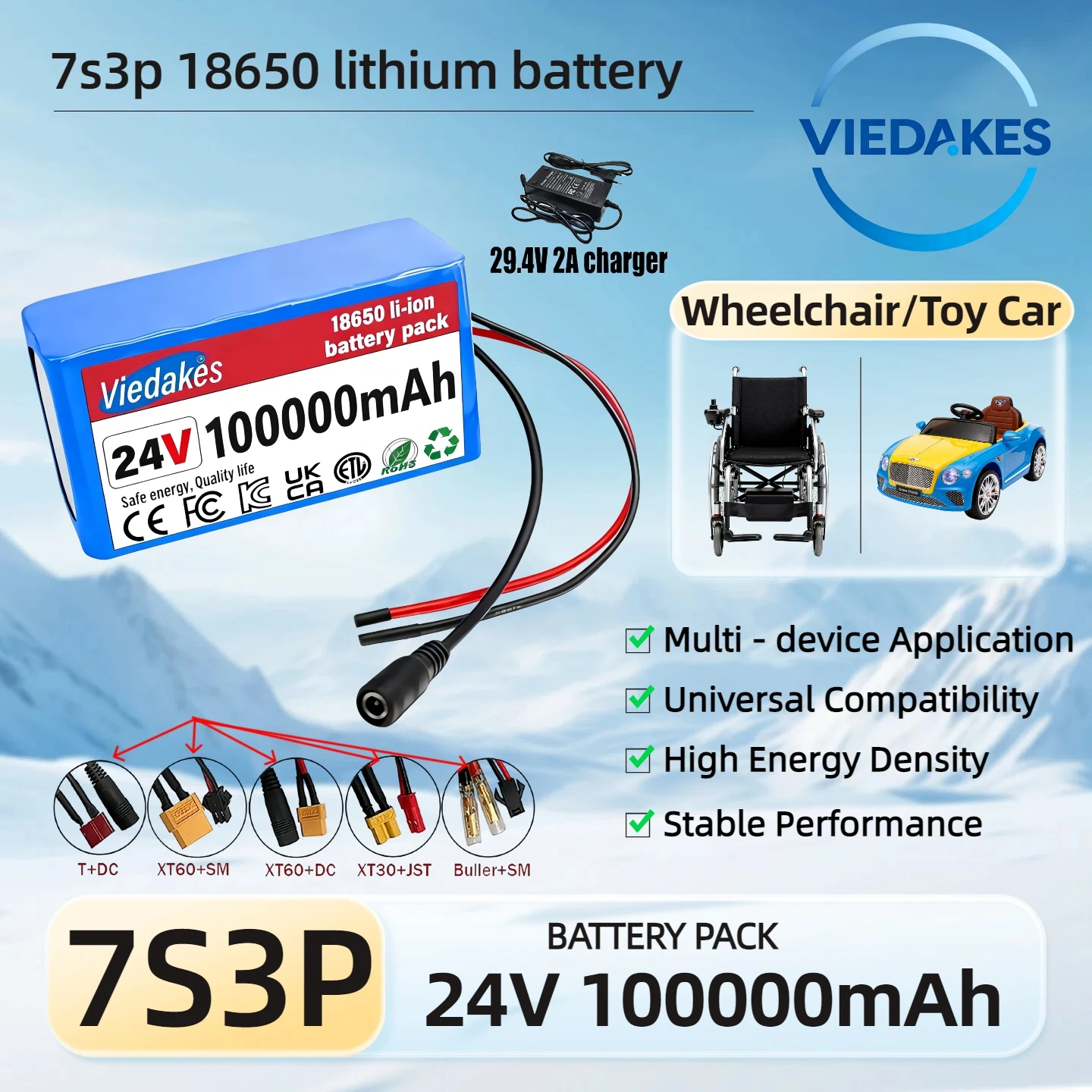 

24V100000mAh 7S3P lithium battery pack optional XT60/T plug, widely compatible with various 24V devices supports customization