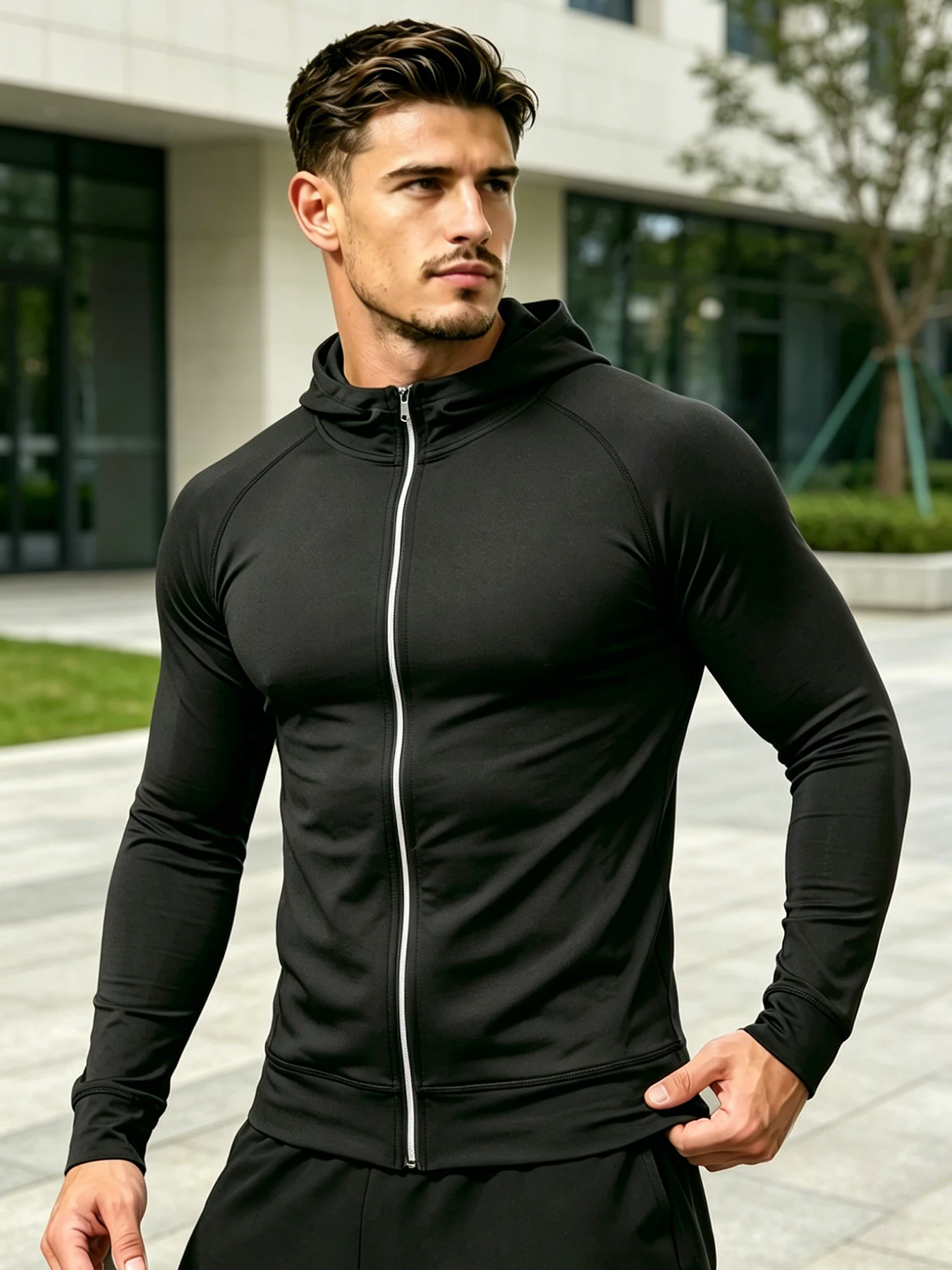Light Soft Durable Knit Mens Zip Up Hoodie Raglan Sleeve Wrinkle Resistant Slim Athletic Sweatshirt For Fitness Workout Urban
