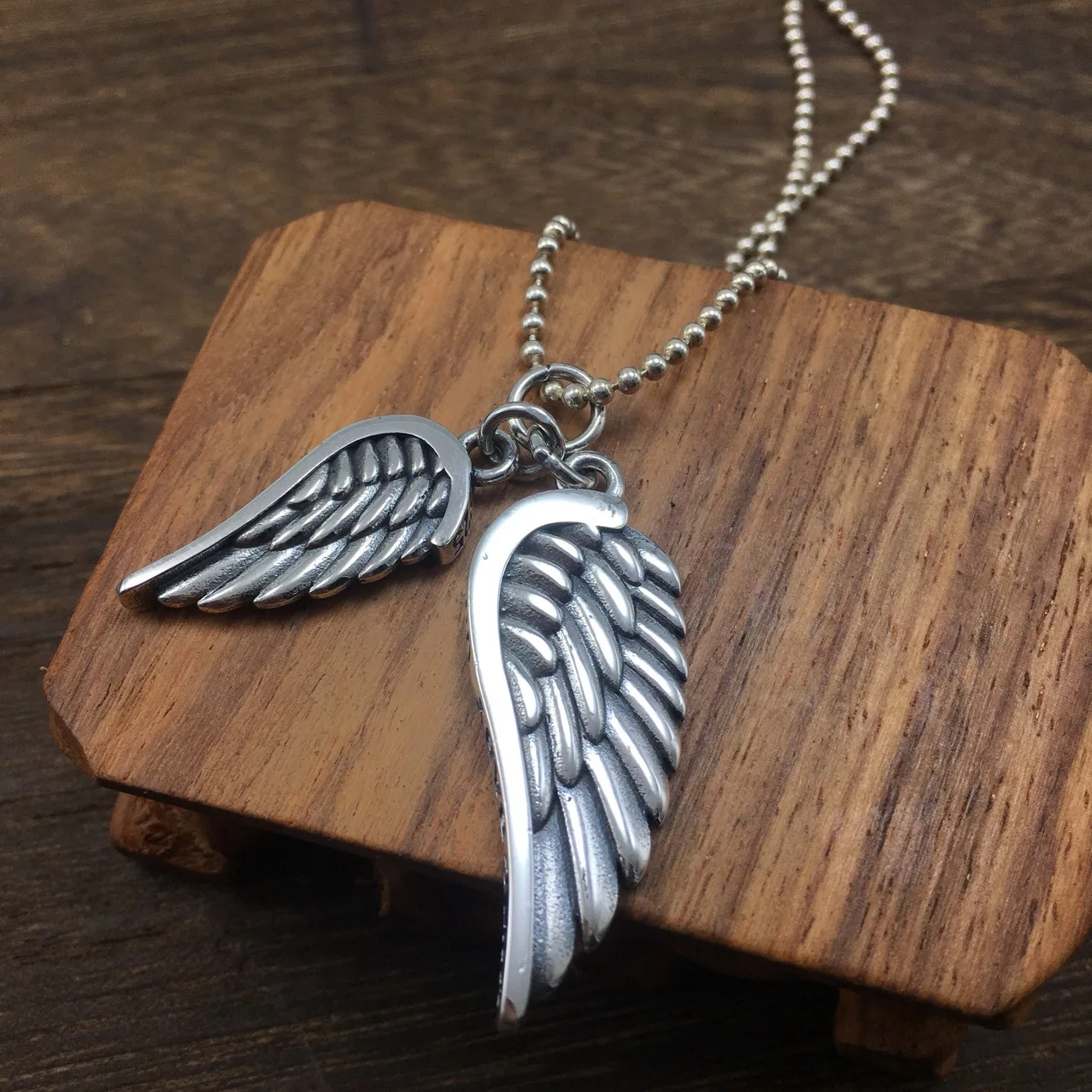 Retro punk wings feather trendy s925 sterling silver angel wings pendant clothes necklace accessories men