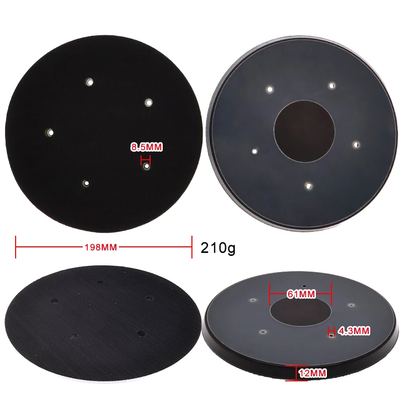 8 Inch 198mm PU Sanding Backing Pad 1 Pcs Hook and Loop Sanding Disc Back‑up Pad for Orbital Sander Polishing Grinding Tool