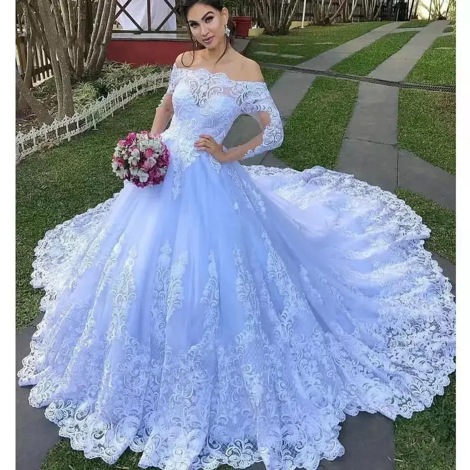 Customized Classic Off The Shoulder Lace Appliques A-Line Wedding Dress Sweep Vestidos De Novia Garden Country Bridal Gown