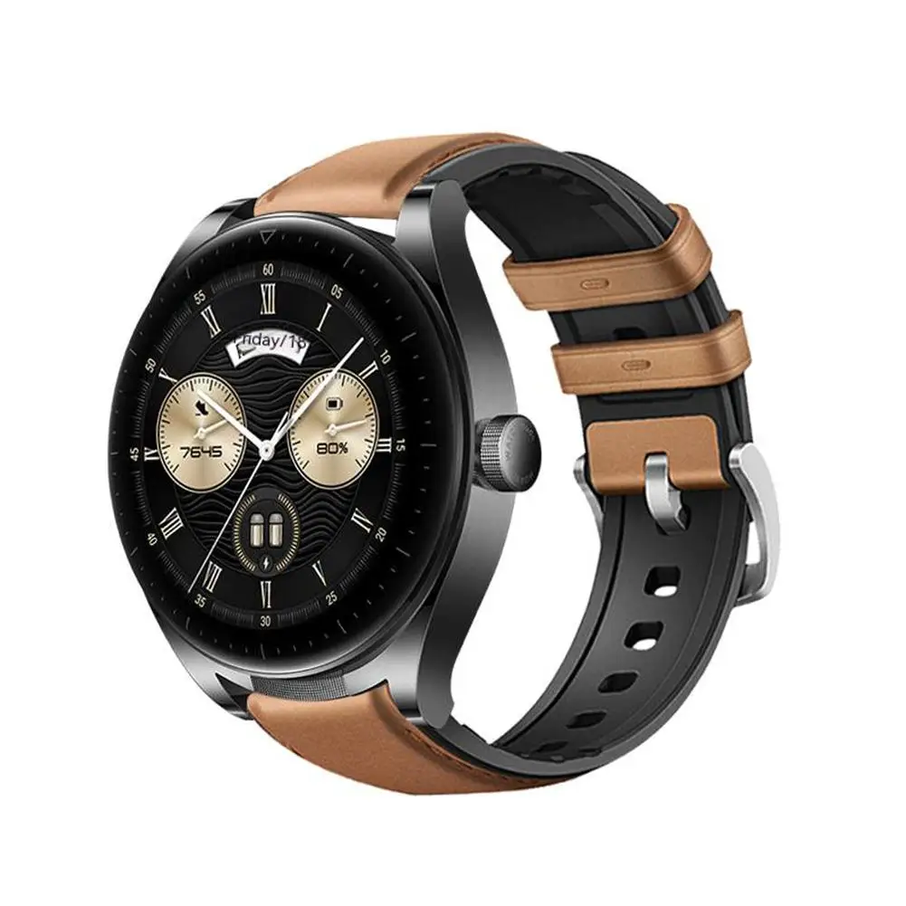 22mm Watchband Replacement Strap Leather Silicone Double Sided Wristband Compatible For   Watch Buds