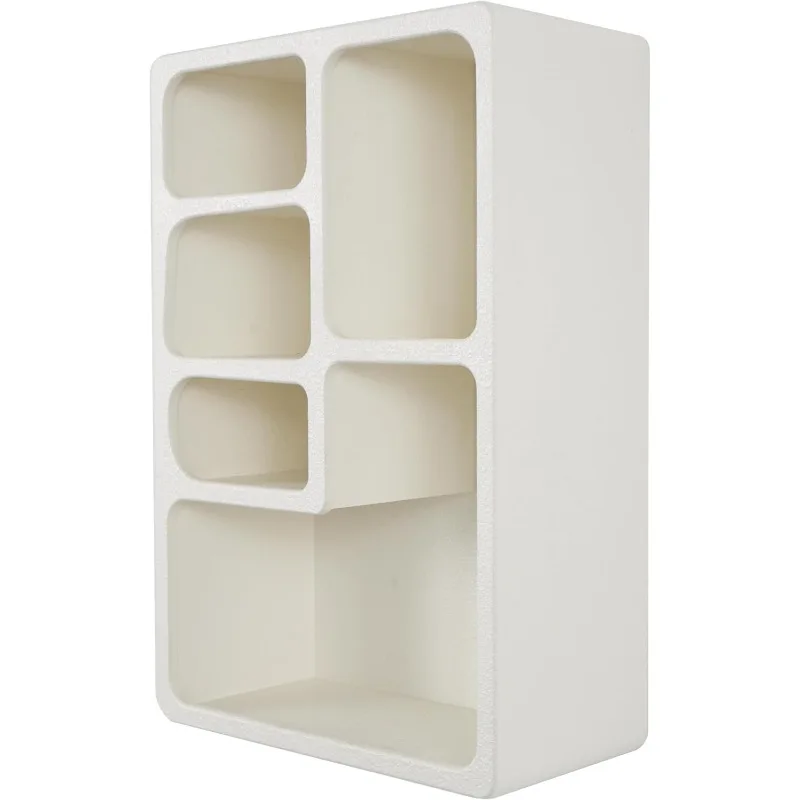 

79 Wooden Geometric Arched Wall Shelf With Block Shapes, 15.8" X 8.1" X 23.7", Cream